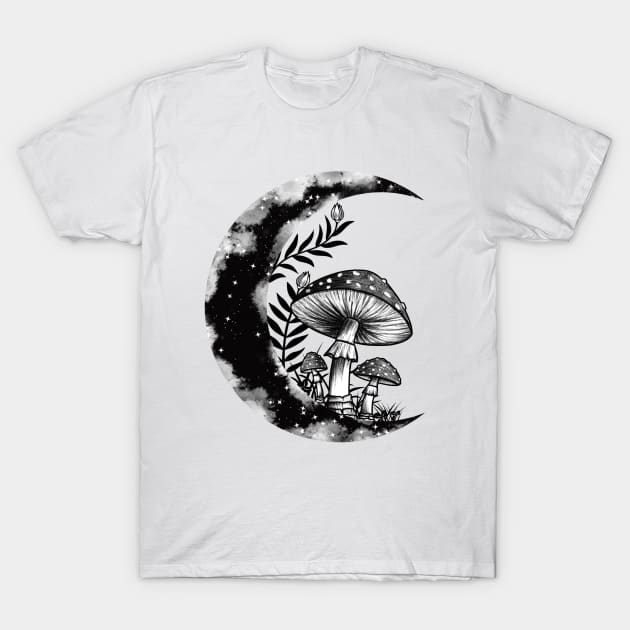 Floral Crescent Moon T-Shirt by Introvert Home 